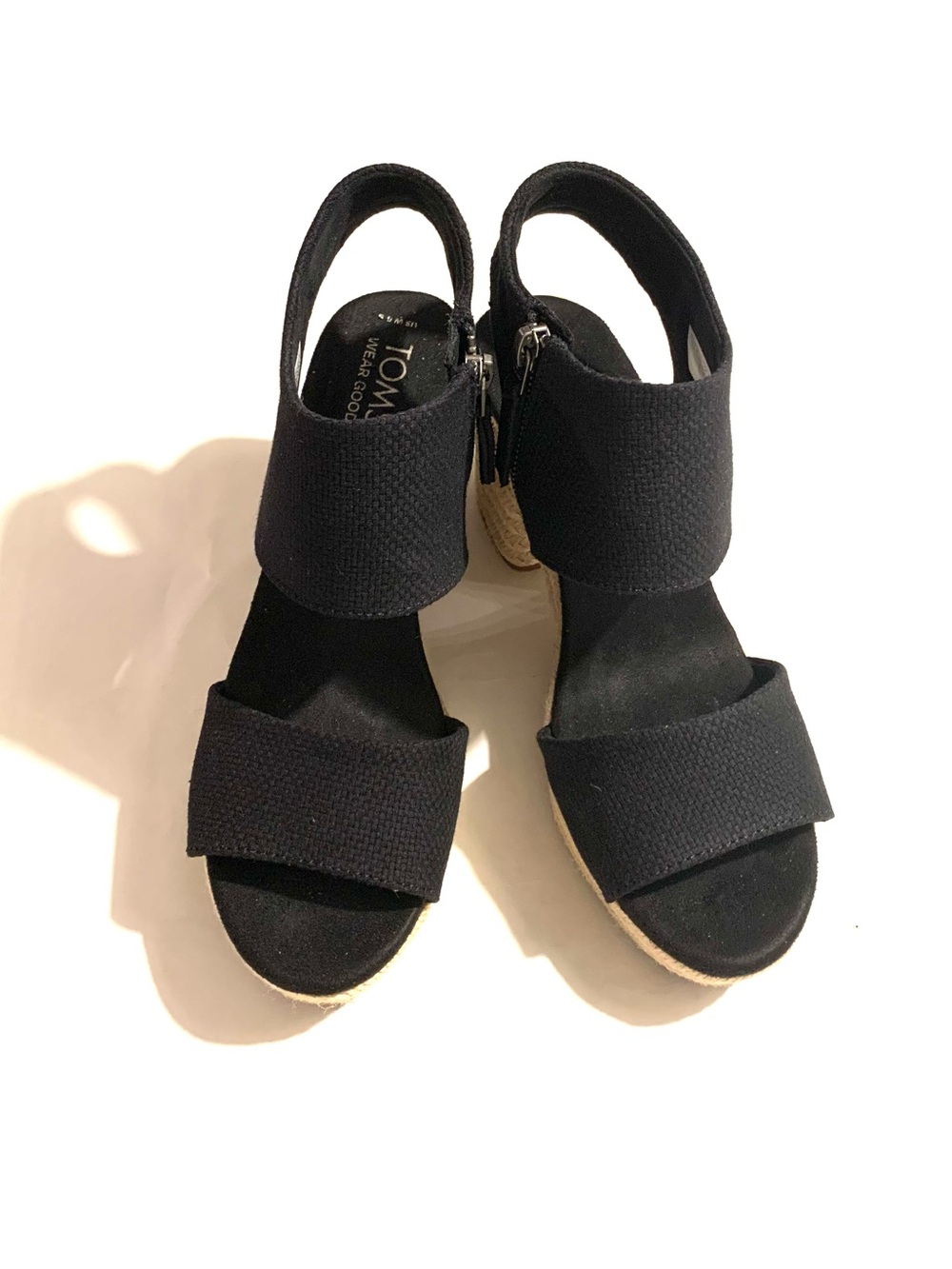 TOMS Black Elastic Strap Wedge Sandals